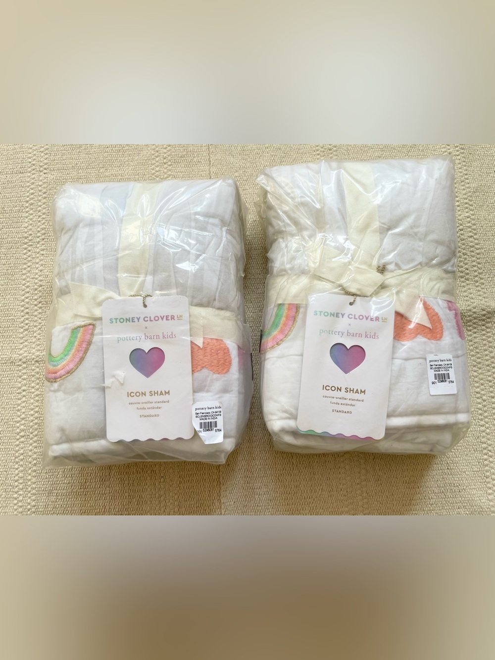STONY CLOVER LANE X POTTERY BARN Embroidered Icon Shams Standard Set Of 2 NEW